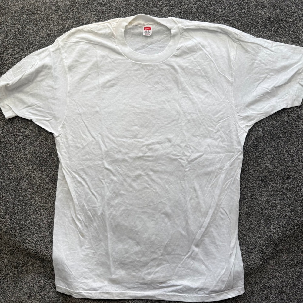Vintage Hanes White Blank T-Shirt Mens XL Single Stitch Made in USA 100% Cotton